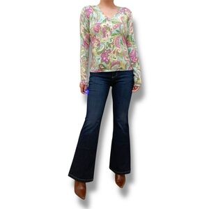 Neiman Marcus Cashmere Sweater Paisley Colorful Winter Vintage Medium Pullover
